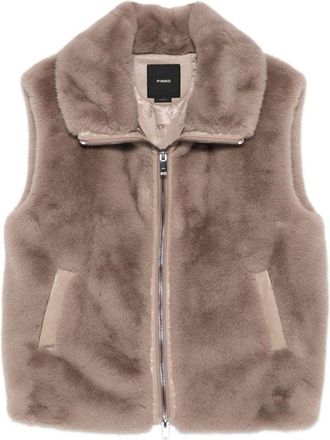 Pinko Beige Faux Fur Vest With High Collar
