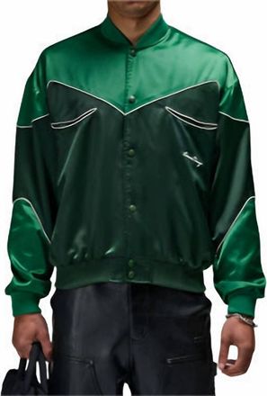 Criminal Damage Western Satin Bomber Jacket In Emerald