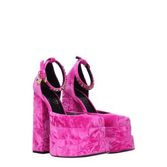Versace Womens Pink Velvet Platform Sandals
