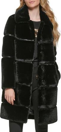 Karl Lagerfeld Quilted Longline Faux Fur Coat in Black at Nordstrom Rack, Size X-Small