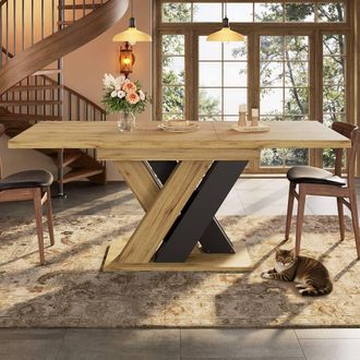Merax Telescopic Wood Effect Kitchen Dining Table with X-Shaped Legs in Natural