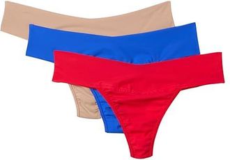 Hanky Panky BreatheSoft Natural Rise 3-Pack Thong Womens Underwear Brilliant Blue/Sleigh Queen/Taupe : SM, Spandex/Nylon/Microfiber