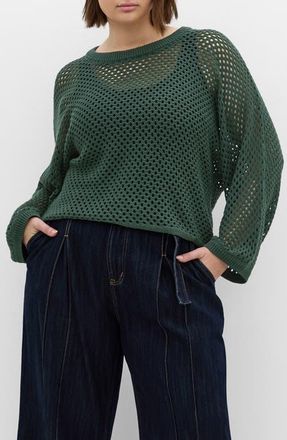 City Chic Open Stitch Sweater in Forest at Nordstrom, Size 3Xl