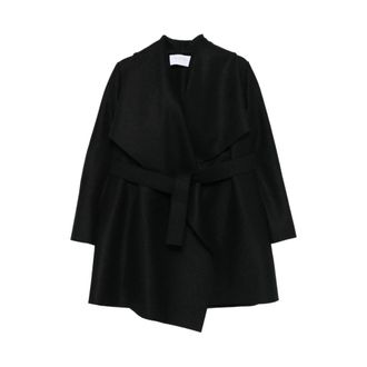 Harris Wharf London Jassen, Dames, Zwart, XS, Wol, Zwarte Wrap-Front Jas met Shawl Kraag