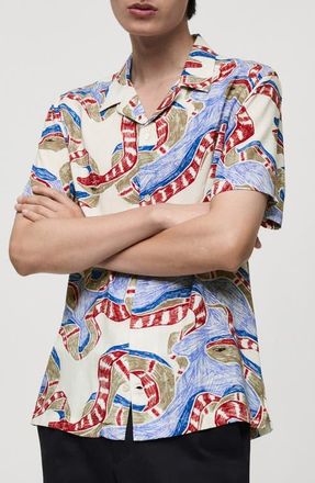 Mango Regular Fit Print Camp Shirt in Red at Nordstrom, Size X-Small