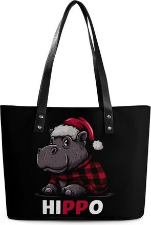 Generic Christmas Hippo Buffalo Plaid Tote Bags for Women Cute Shoulder Purses Handbags