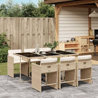 vidaXL Vidaxl - Set Comedor De Jard&iacute;n 7 Pzas Con Cojines Rat&aacute;n Sint&eacute;tico Beige