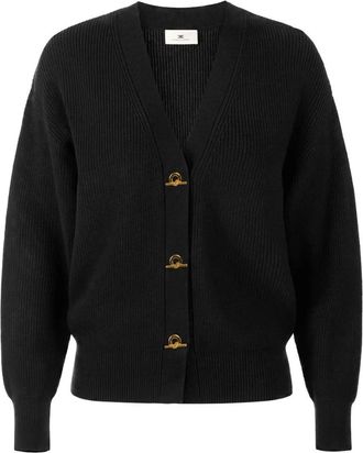 Elisabetta Franchi Gebreide V-hals Cardigan - Dames - Vesten - Zwart - M - Polyester - Truien & Vesten
