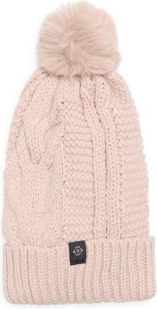 Nanette Lepore Cable Knit Beanie with Faux Fur Pompom in Pink at Nordstrom Rack