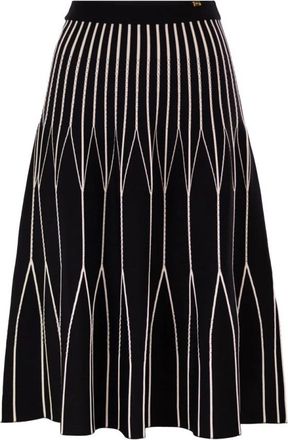 Elisabetta Franchi Tweekleurige Geplooide Gebreide Rok - Dames - Midirokken - Zwart - S - Rokken