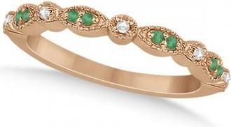 Allurez Petite Emerald & Diamond Marquise Wedding Band 14k Rose Gold 0.21ct