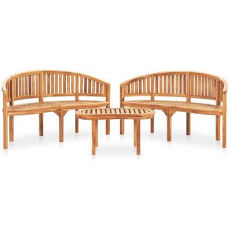 vidaXL 3 Pcs Conj. Formato De Sal&oacute;n De Jard&iacute;n Pl&aacute;tano Masivo Teca