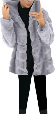 Generic Fur Coat Women Warm Soft Fluffy Hoodie Warm Soft Causal Solid Color Long Sleeve Full Zip Jacket Elegant Callor Lapel Thermal Fleece Cardigans Ladies T