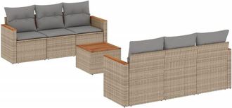 vidaXL Vidaxl - Set Sof&aacute;s De Jard&iacute;n 7 Piezas Y Cojines Rat&aacute;n Sint&eacute;tico Beige