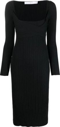 Iro Zwarte Zijden Midi Jurk - Dames - Casual kleedjes - Zwart - L - Nylon - Kleedjes
