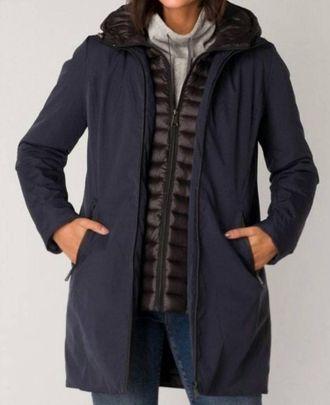 Yest Double Front Padded Coat In Navy Blue