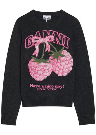 Ganni Logo-intarsia Wool-blend Jumper - Black - S (UK8-10 / S)