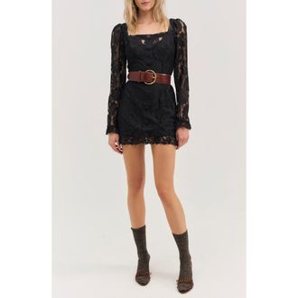 For Love & Lemons Claudia Rose Lace Long Sleeve Minidress in Black at Nordstrom Rack, Size X-Large