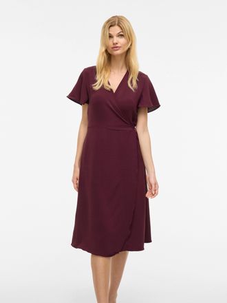 Vila Wickelkleid VILA VILOVIE S/S WRAP MIDI DRESS - NOOS, Damen, Gr. 36, N-Gr, lila (fig), Web, Obermaterial: 100% Polyester, unifarben, regular fit kniefr