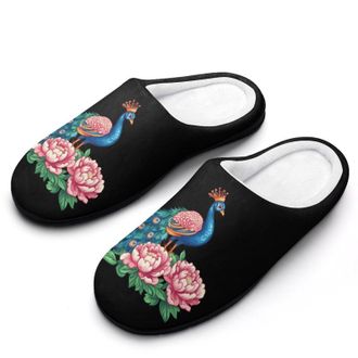 Generic Peacock Flower Womens Slippers Warm House Slippers Indoor House Shoes with Anti-Skid Rubber Sole