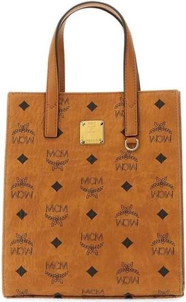 MCM Mini Aren Tote Bag In Visetos Cognac