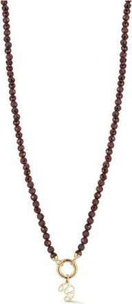 Ember Fine Jewelry 14K Yellow Gold Croissant Charm Beaded Necklace in Gold/dark Red at Nordstrom Rack