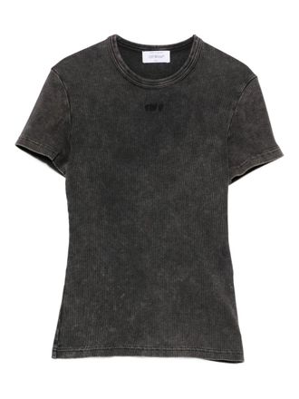 Off-white logo-embroidered T-shirt - women - Fabric - 42 - Grey