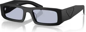 Prada 54mm Rectangular Sunglasses in Matte Black/blue at Nordstrom