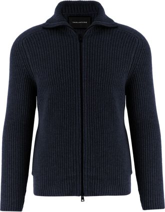 Tagliatore Navy Ribbed Virgin Wool Double-Zipper Zip-Through Knit