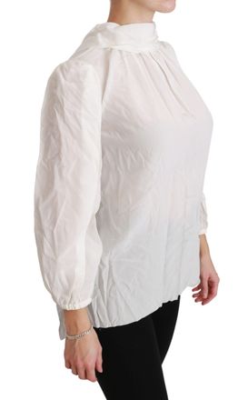 Dolce & Gabbana Womens Silk Turtleneck Blouse White