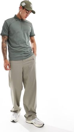 Selected half zip polo shirt in green