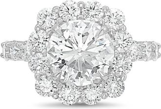 Diana M. Jewels Platinum 12.00cts Lab-Grown Round Diamond Halo Ring with Diamond Band