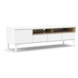 Dmora Mueble De Televisi&oacute;n Margaux, Aparador De Sal&oacute;n, Mueble Bajo Para Tv, Base De Pared Equipada, 156x48 H48 Cm, Blanco Y Roble - Dmora