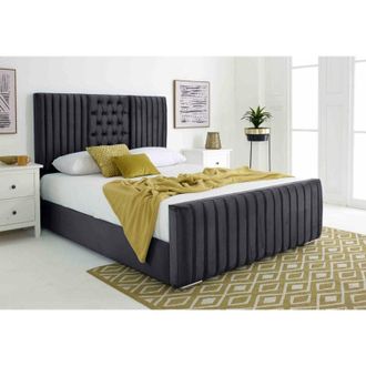 Casa Gracie Steel Plush Velvet Matching Buttons Double Bed Frame