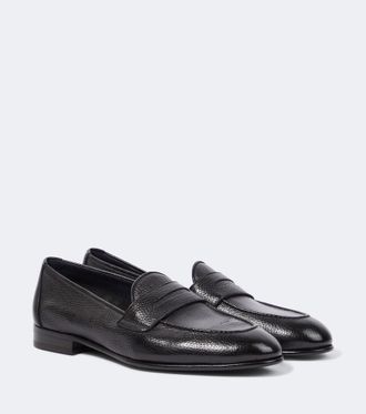 Brioni Appia grained leather penny loafers