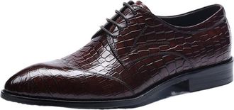 Generic Oxford Shoes for Men Lace Up Crocodile Embossed Wing-tip Round Toe Cowhide Anti-Slip Slip Resistant Block Heel Low Top Non Slip Business(8.5 UK) Wine 