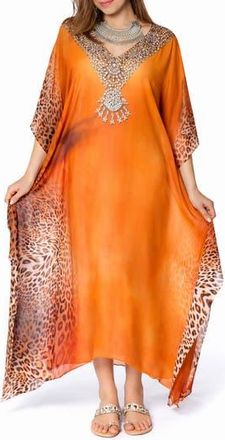 Ranee&rsquo;s V-Neck Leopard Maxi Caftan in Orange at Nordstrom Rack