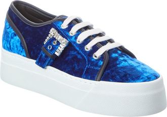 Sergio Rossi Twenty Buckle Velvet Platform Sneaker