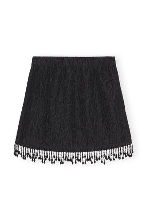 Ganni Jacquard Organza Bead Fringe Mini Skirt - Size 10/12 Black