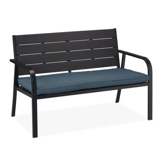 Relaxdays Relaxdays Banco Jard&iacute;n Con Coj&iacute;n, Efecto Madera, 78x118x66 Cm, 2 Plazas, Asiento Exterior Resistente, Negro/antracita