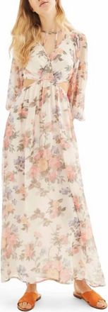 Topshop Floral Print Textured Sheer Chiffon Maxi Dress In Multicolor