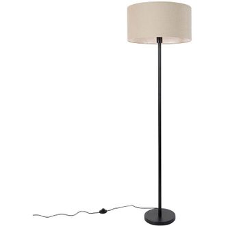 QAZQA Diseño Lámpara de pie negra con pantalla marrón claro 50 cm - Simplo Acero /Textil Redonda Adecuado para led Max. 1 x 60 Watt - Qazqa