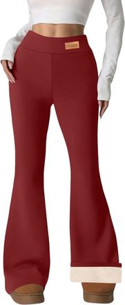 Generic Fleece Lined Trousers Women Stretch Buttery Soft Thermal Flared Leggings High Waisted Tummy Control Workout Leggings Winter Thick Warm Bootcut Trouser