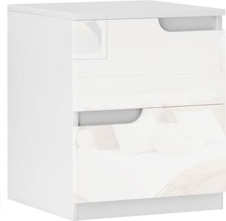 HOMCOM Homcom - Mesita De Noche Moderna Mesilla De Noche Con Cajones Con Frontal Blanco Brillante Y Almohadilla Para Dormitorio Sal&oacute;n 40x40x48 Cm Blanco