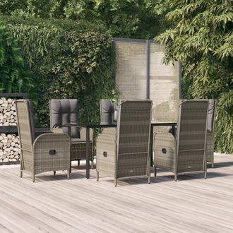 vidaXL Set Comedor Jard&iacute;n 7 Pzas Y Cojines Rat&aacute;n Sint&eacute;tico Negro Gris Vidaxl