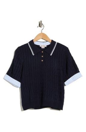 Nanette Lepore Stripe Cable Knit Polo Sweater in Nanette Navy/White at Nordstrom Rack, Size X-Large