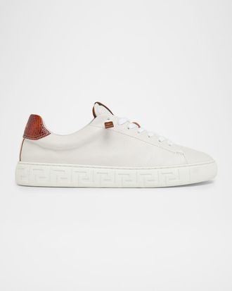 Versace Men & apos;s Snake-Effect Leather Greca-Sole Low-Top Sneakers