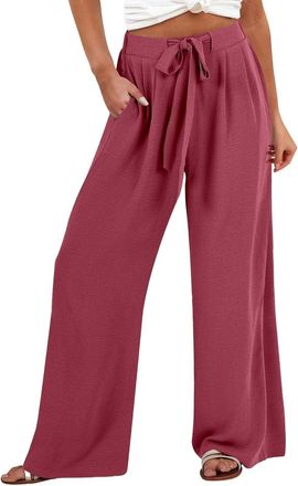 Generic Shffuw Linen Trousers Womens, Summer Comfy Cotton Baggy Trousers for Women UK, Elasticated High Waist Wide Leg Palazzo Pants with Pockets, Ladies Casu