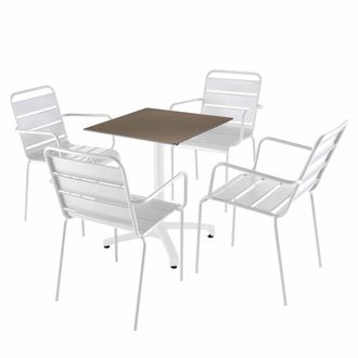 Oviala Mesa reclinable laminada topo 60x60cm y 4 sillas de metal blanco