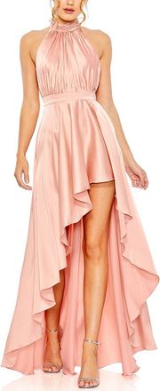 Mac Duggal High-Neck Satin High Low Gown